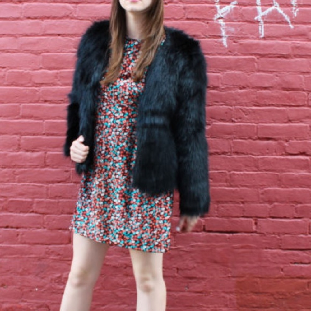 H&M Black Faux Fur Coat